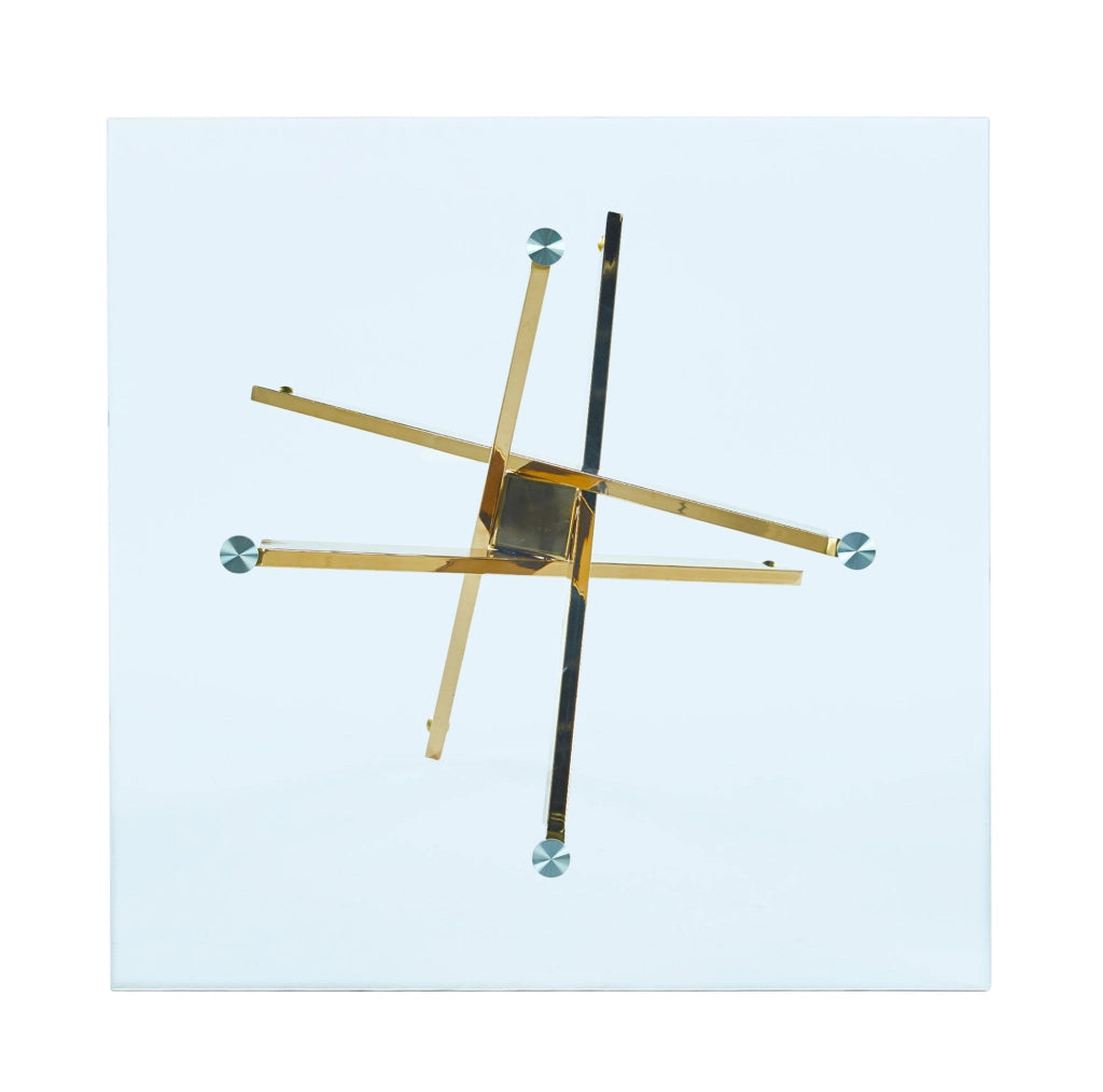 Tavolo da pranzo quadrato 80x80x75 cm con piano in vetro temperato e gambe in metallo dorato