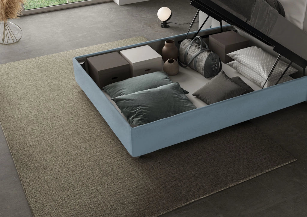 BS COM Letto una piazza e mezza contenitore imbottito 120x200 microfibra azzurro