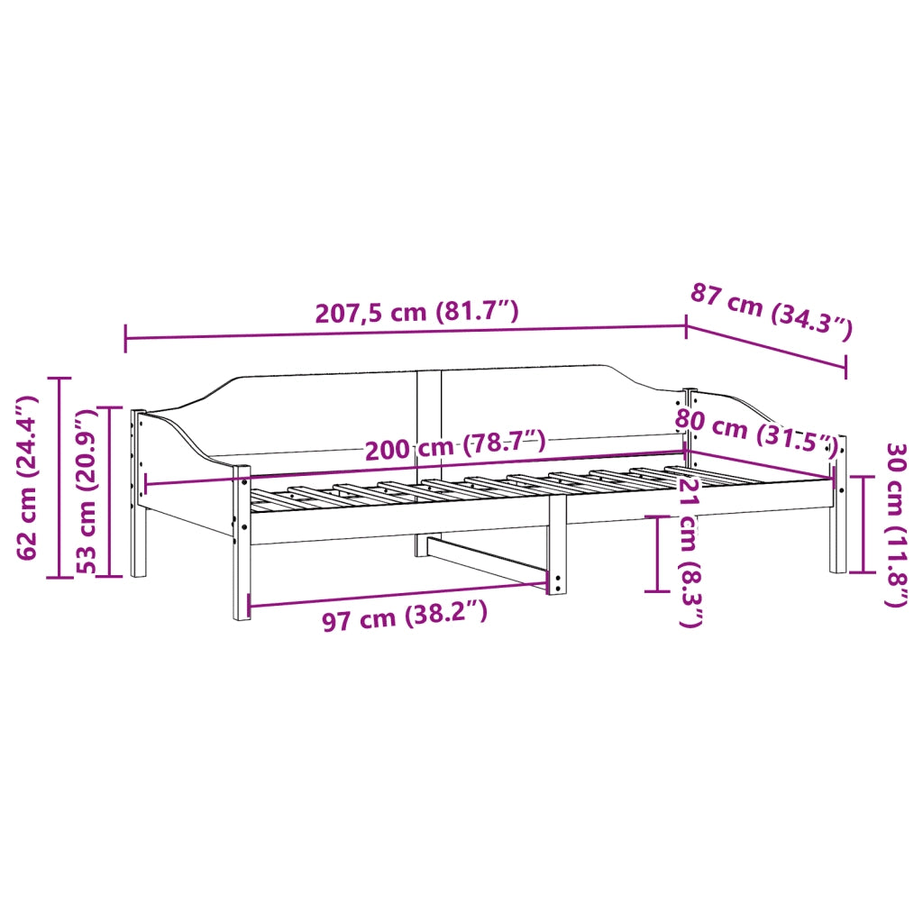 Giroletto senza Materasso 80x200 cm in Legno Massello Pino 850911