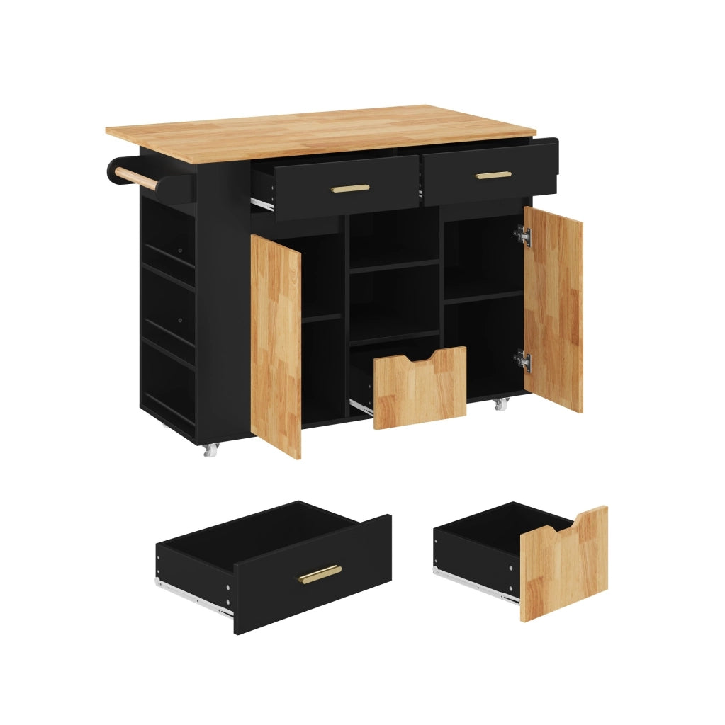 Isola cucina mobile con piano allungabile, carrello con 3 cestoni e scaffale porta spezie, 120 × 45(71) × 90 cm, mobili con ruote bloccabili