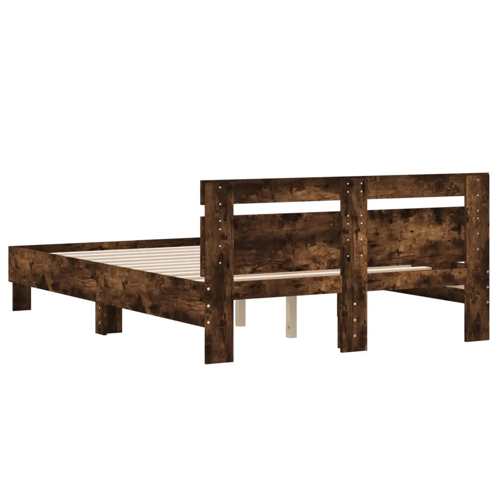 Letto matrimoniale | Letto per adulti | Giroletto con Testiera Rovere Fumo 135x190 cm Legno Multistrato