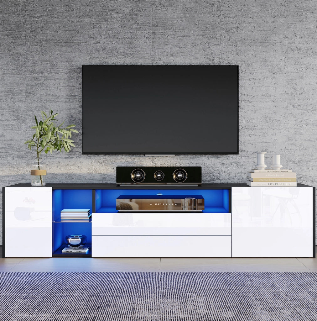 Mobile TV 180x40x45 cm con LED e 2 cassetti in truciolare bianco e nero