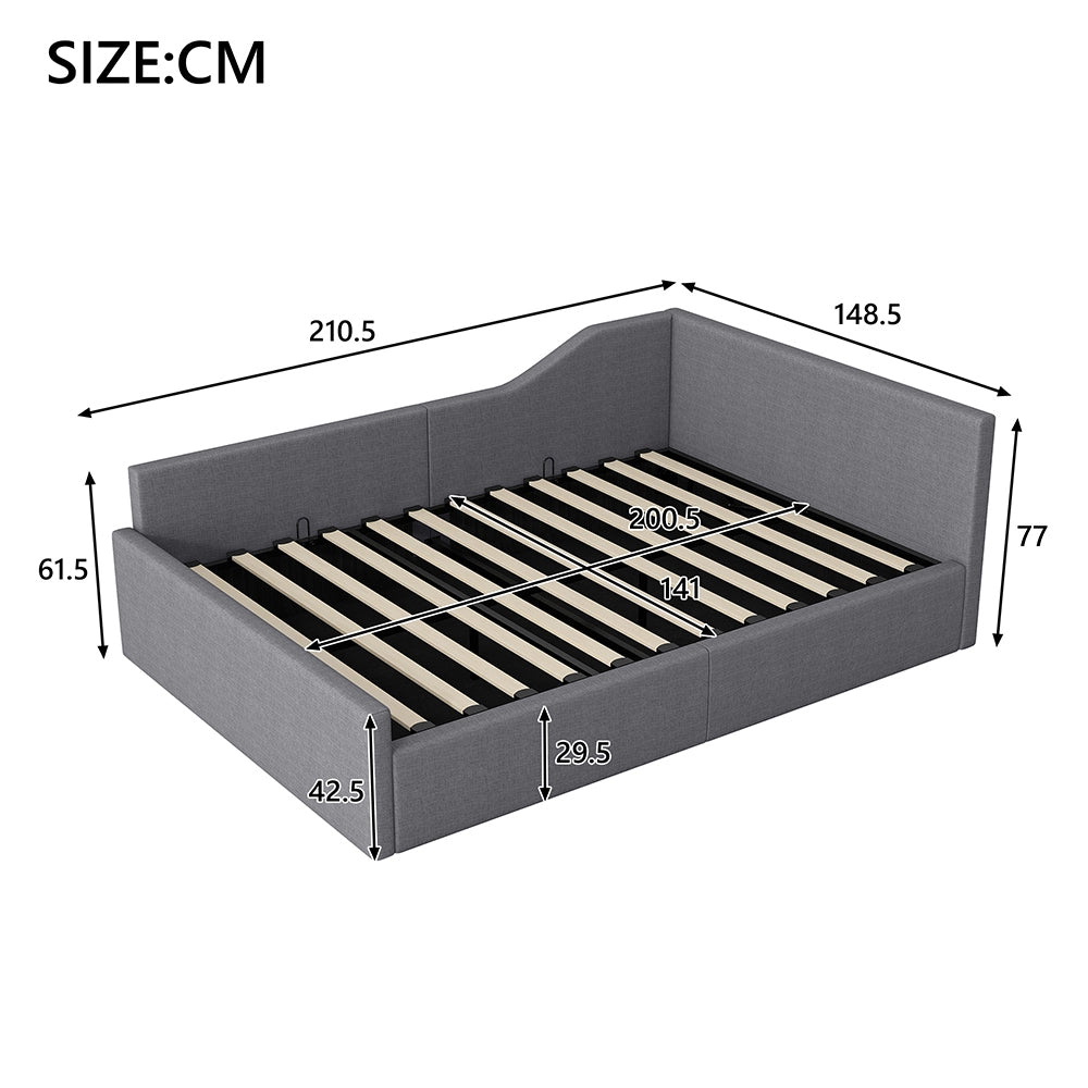 Letto imbottito - Xylo - 140x200cm con contenitore, grigio