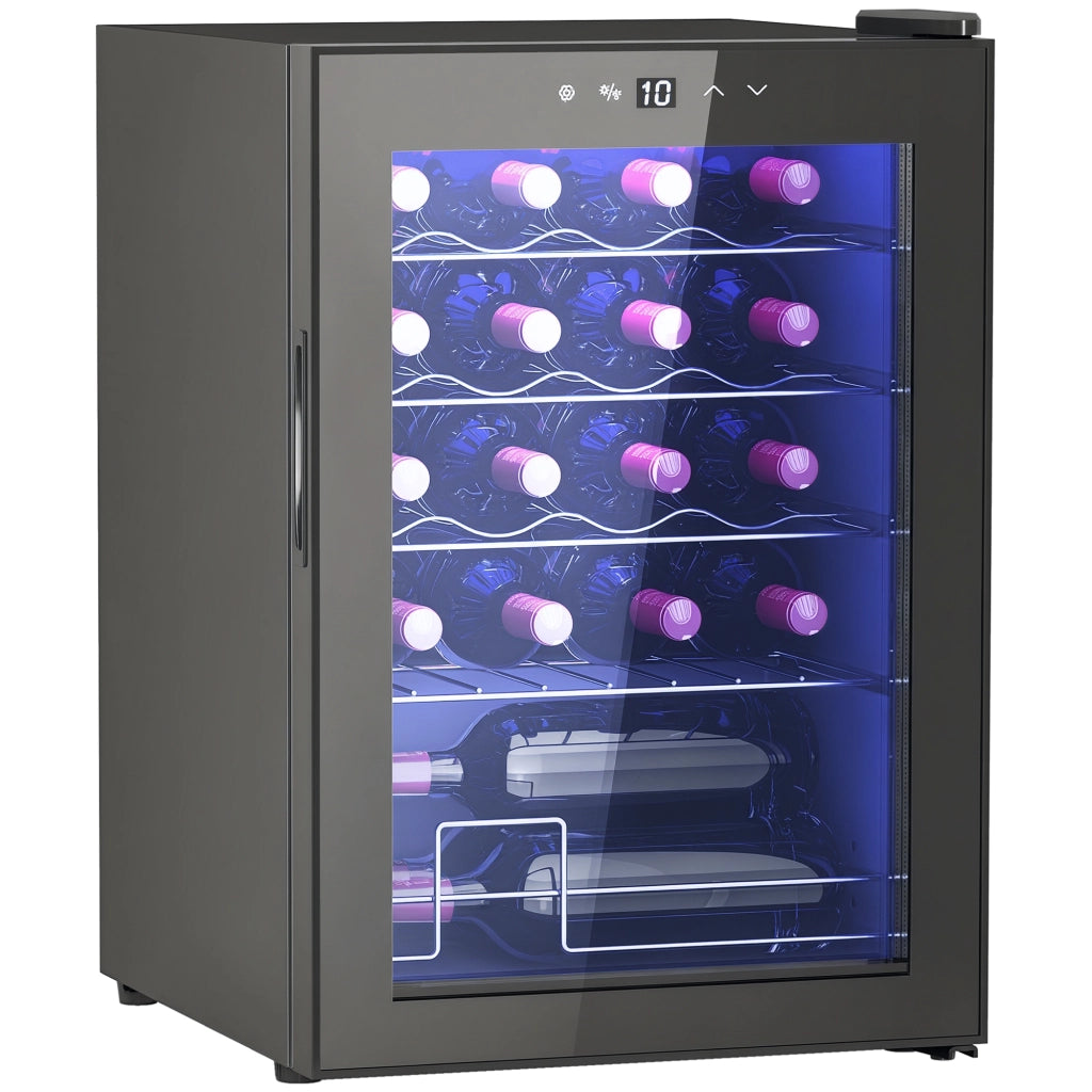 Cantinetta Vino Refrigerata per 20 Bottiglie, Capacit¨¤ 53L, Porta in Vetro Anti-UV e Ripiani Regolabili, Nero