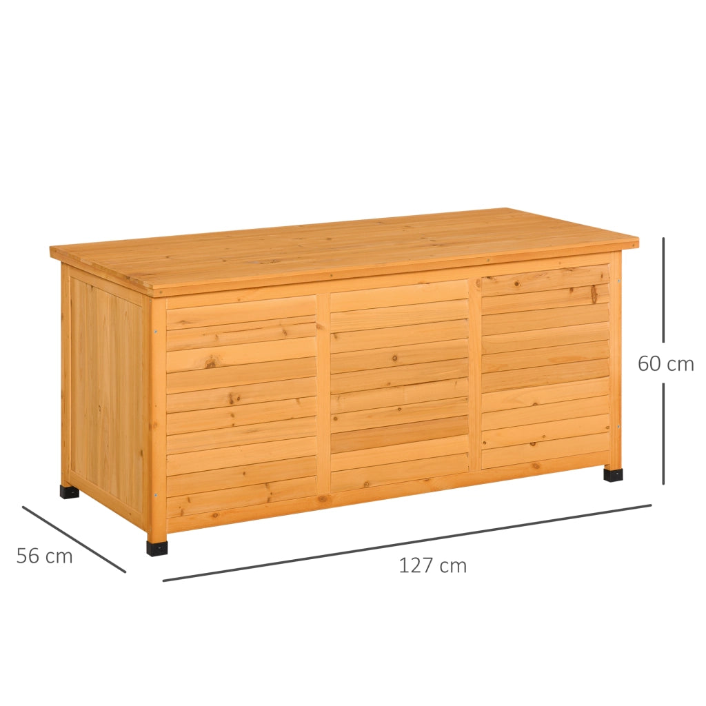 Baule da esterno in legno con coperchio apribile e rivestimento idrorepellente giallo 127 × 56 × 60 cm