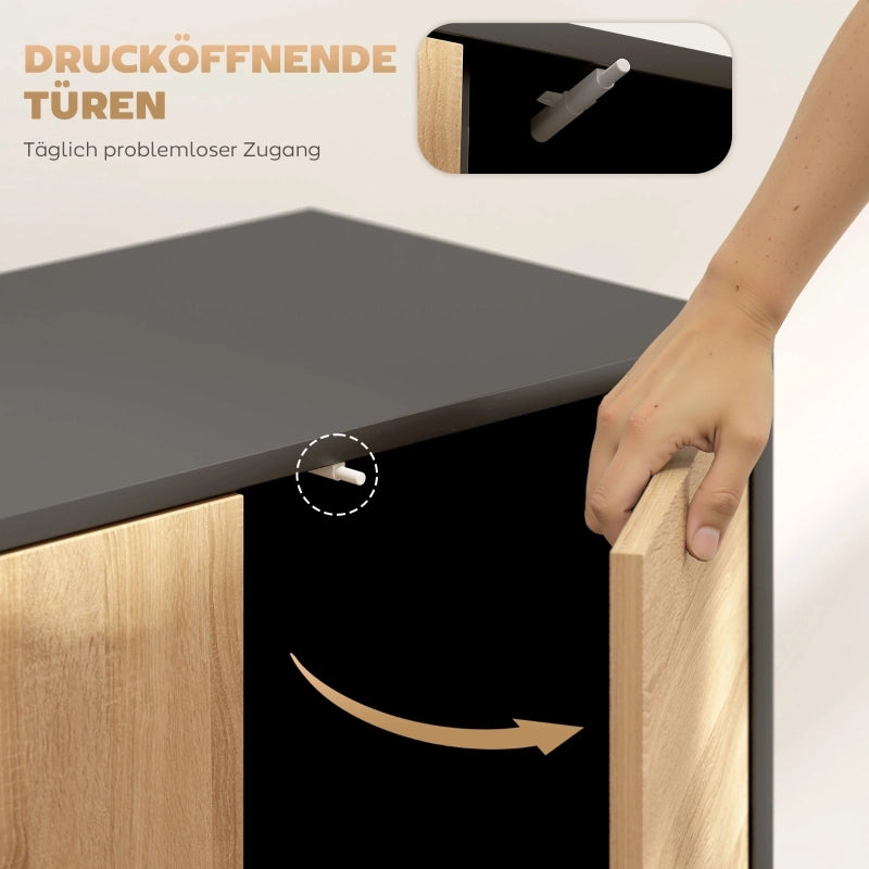 Credenza con ante push-to-open ¨C Minimal ¨C MDF, nero e legno naturale