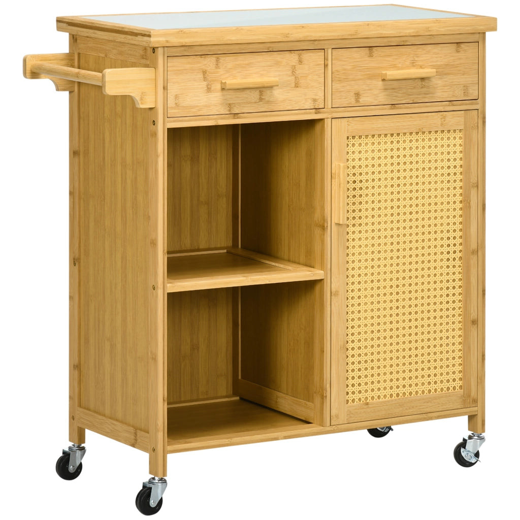 Carrello da cucina in bambu con 2 cassetti e 1 armadio ¨C Minimal ¨C Naturale