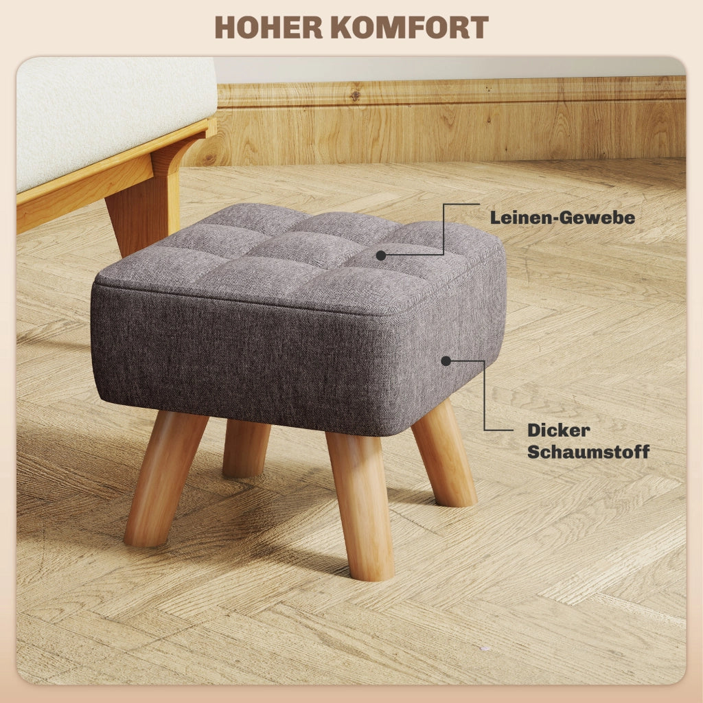 Pouf con rivestimento in lino e gambe in legno ¨C Minimal ¨C Grigio