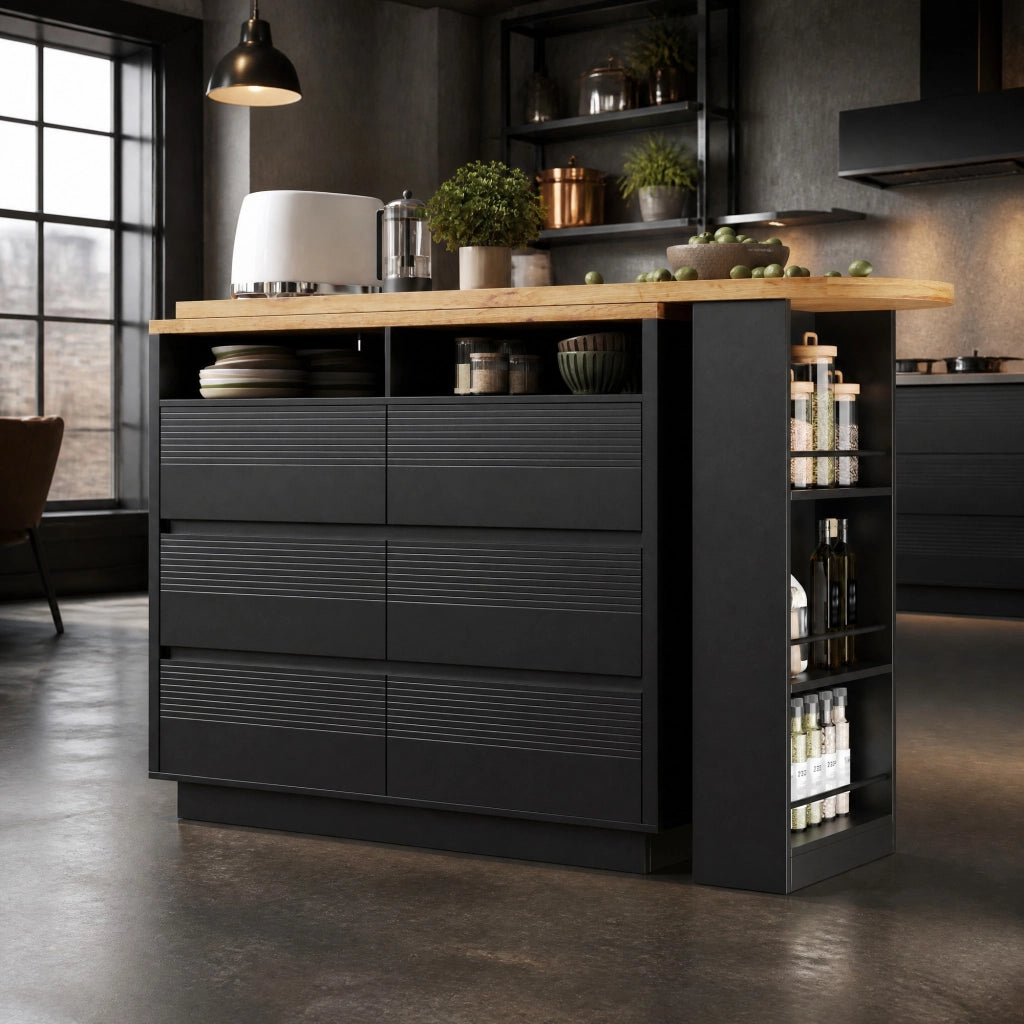 Tavolo bar estensibile nero con 6 cassetti in MDF