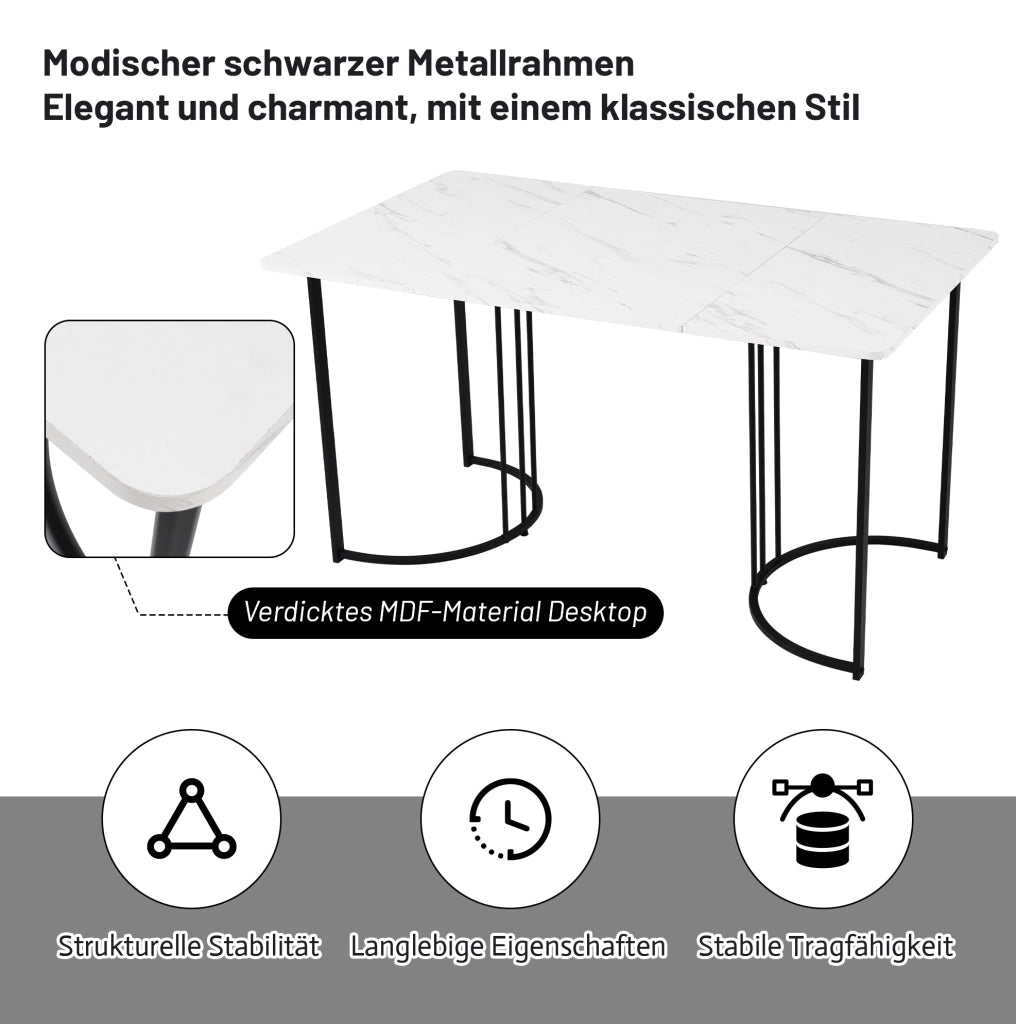 Set tavolo da pranzo con 6 sedie in velluto grigio scuro; tavolo 140x80 cm bianco