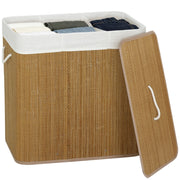 Cestino Lavanderia 144L Bamb¨´ con 3 Scomparti e Maniglia ¨C Minimal ¨C 60x40x60 cm Marrone