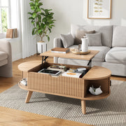 Tavolino da salotto ovale 110x50 cm con piano sollevabile e ante scorrevoli naturale HOMVRA