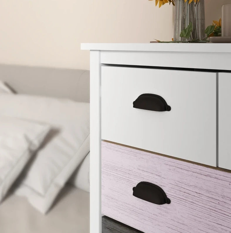 Cassettiera bianca con 5 cassetti e dispositivo anti-ribaltamento 70x38x85 cm per soggiorno e camera da letto