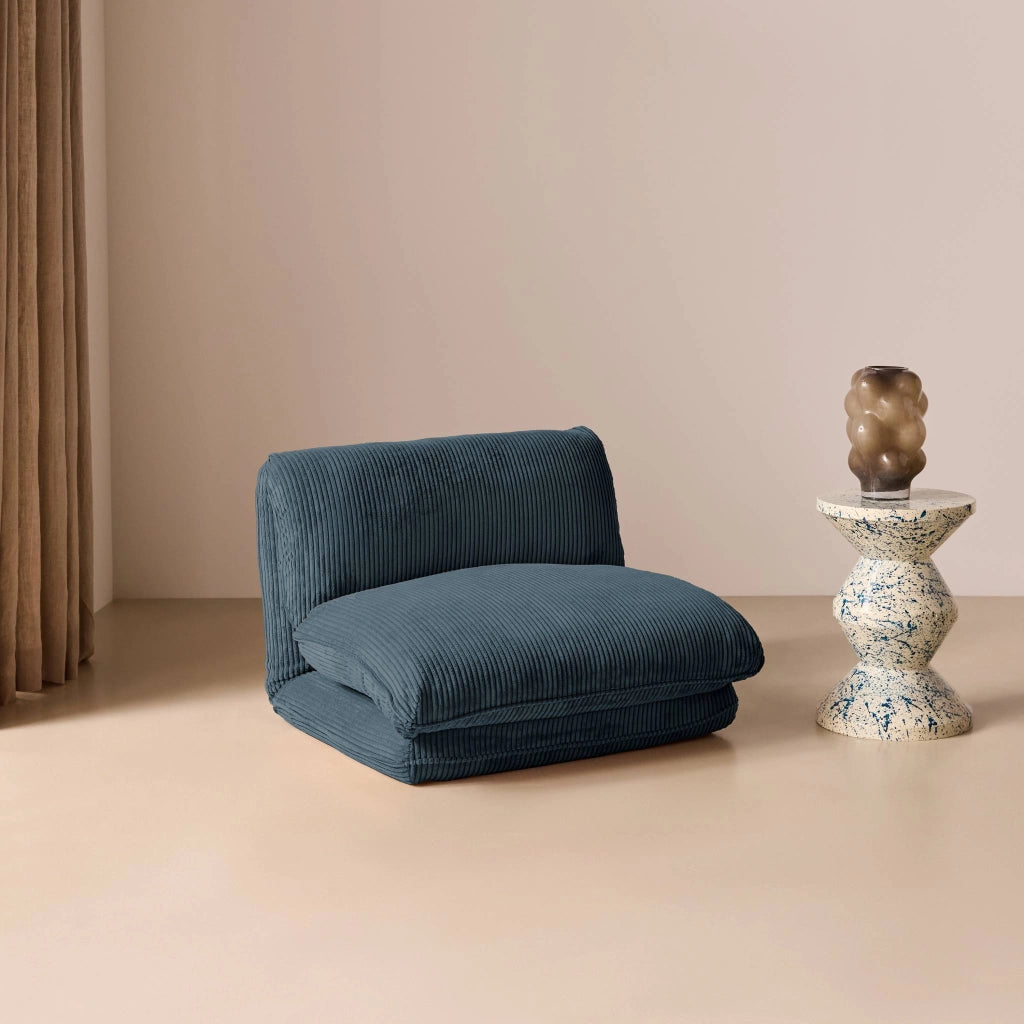 Poltrona letto convertibile velluto a coste grosse coste, blu scuro