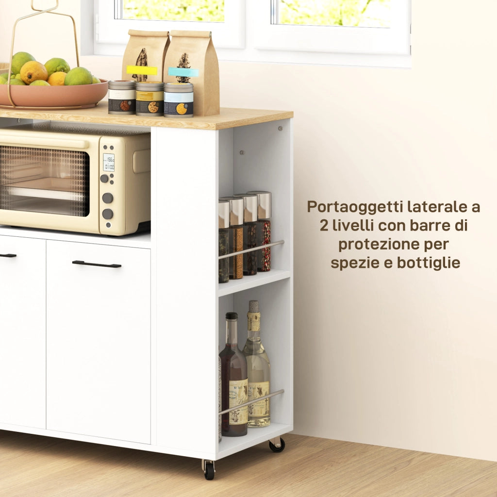 Carrello Cucina in Legno con Armadietto e Ripiano ¨C Minimal ¨C Rovere e Bianco 75x40x80.5