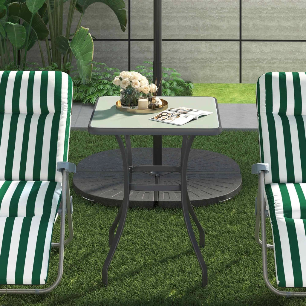Tavolo Bistro Quadrato da Giardino 68L x 68l x 84H cm in Metallo Grigio con Piano in Vetro Temperato Robusto