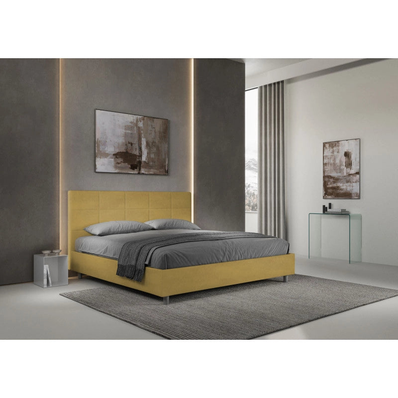 Letto imbottito Matrimoniale 190x190 cm Mika - Senza rete,Microfibra,Ocra