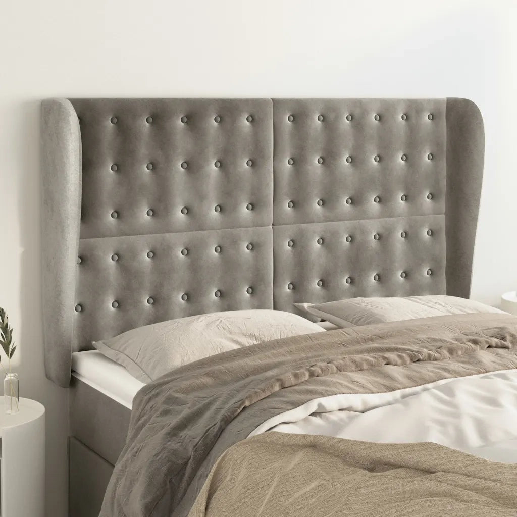 Testiera | Testata ad Orecchio Grigio Chiaro 147x23x118/128 cm in Velluto