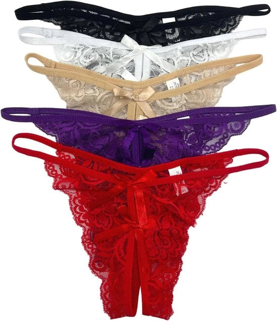 Set di 5 Slip da Donna con Trama a Maglia