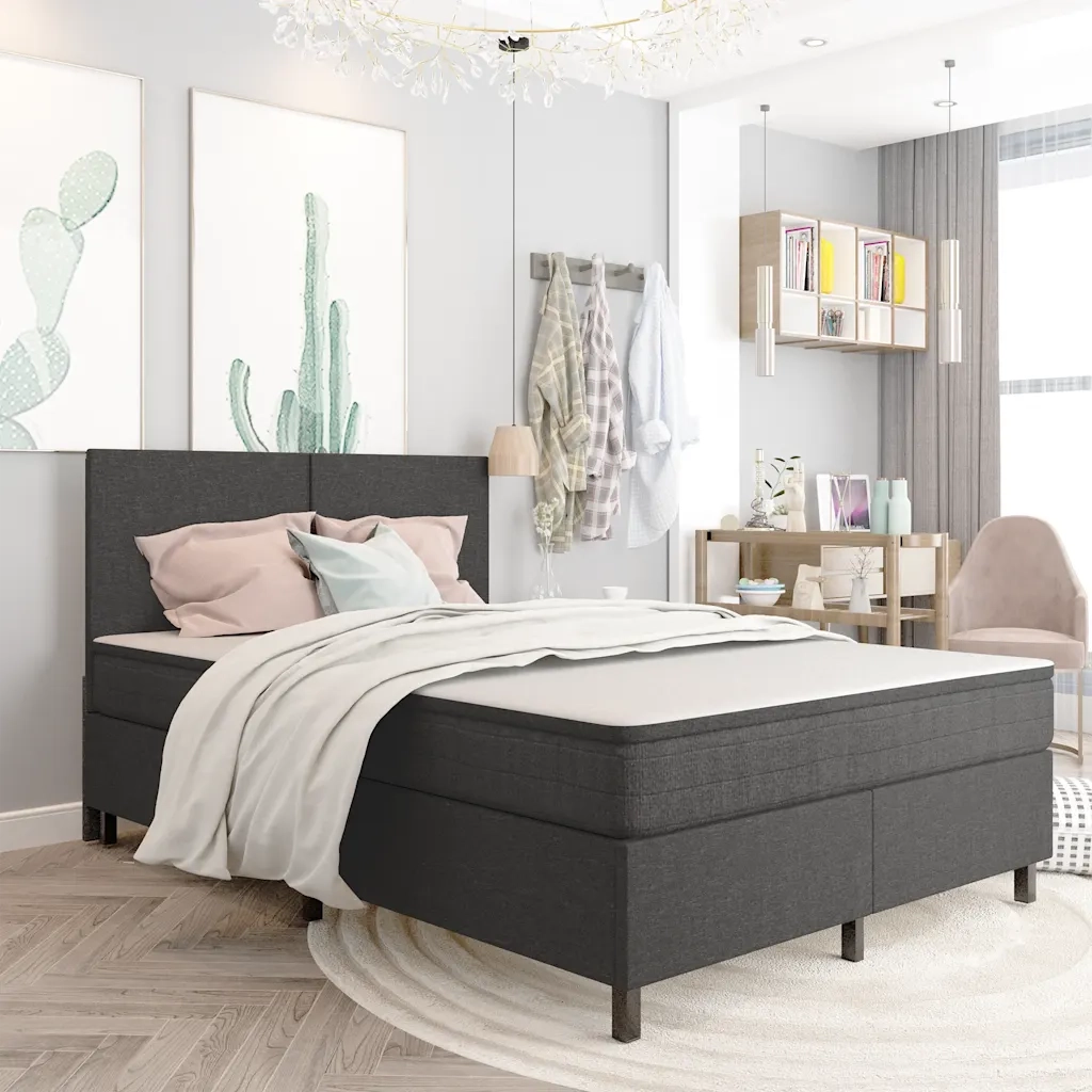 Letto a Molle Grigio in Tessuto 160x200 cm