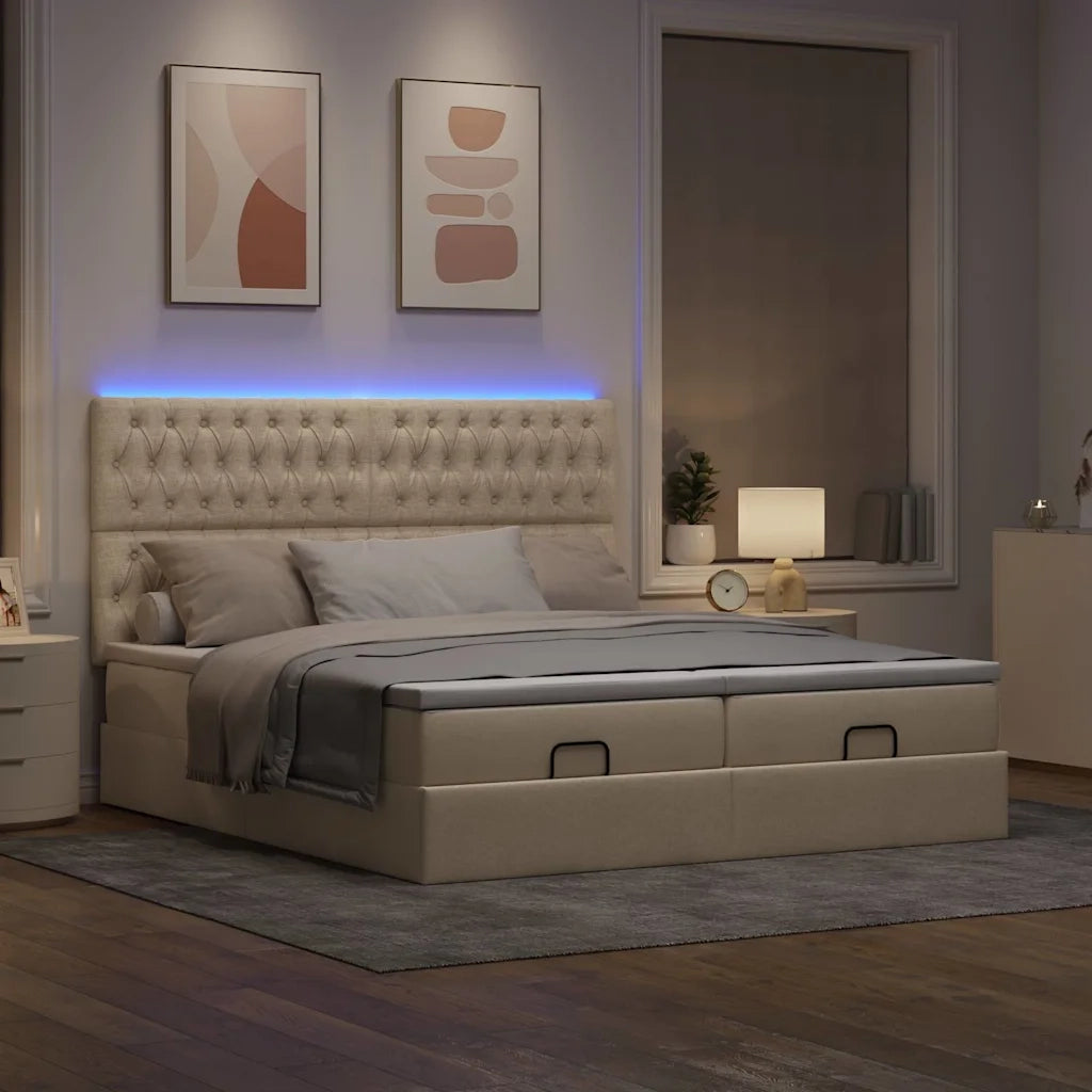 Struttura Letto Pouf con Materassi Crema 200x200 cm in Tessuto 3314574