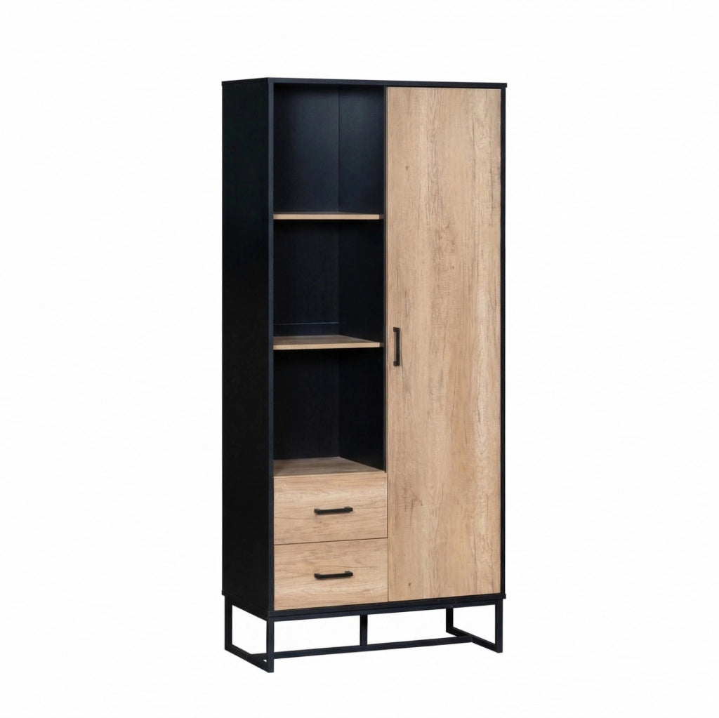 Credenza alta 80x40x180 cm con anta, cassetti e vani aperti