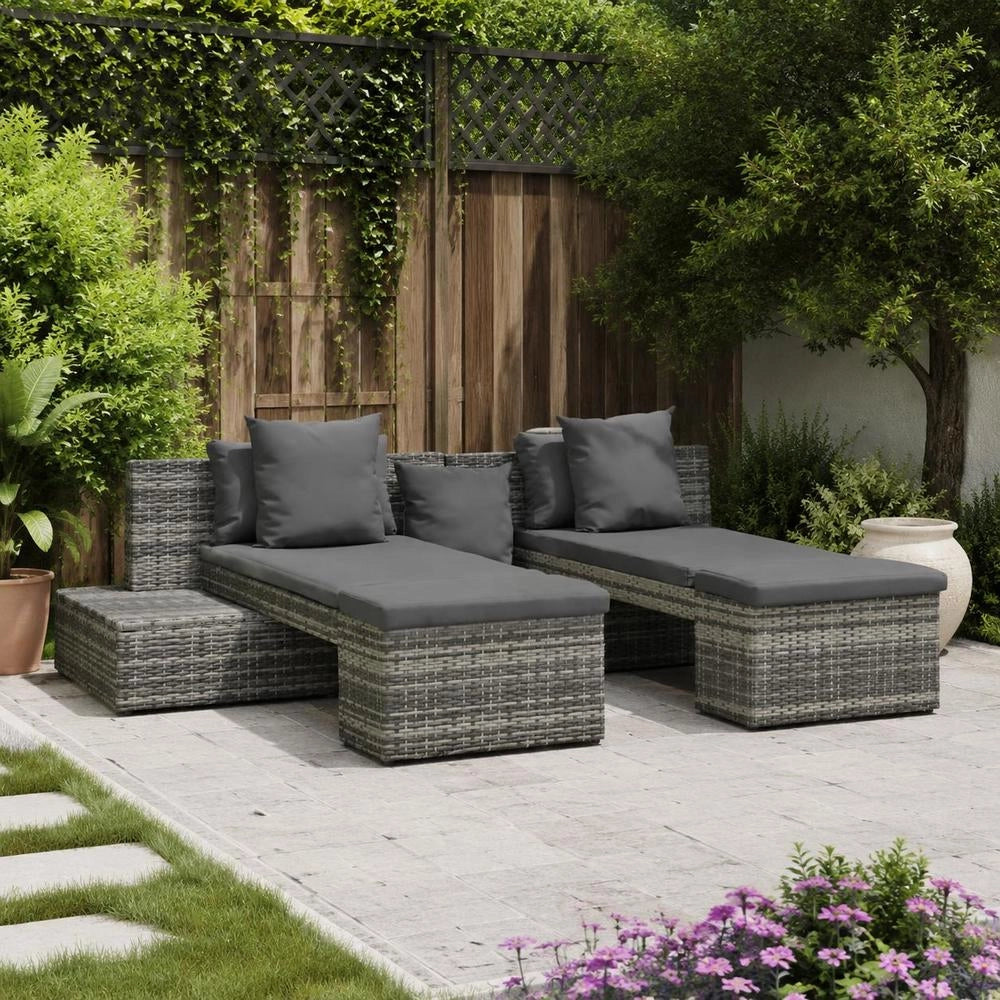 4-piece Garden Sofa Set With Cushions, Grey Poly Rattan