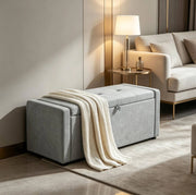 Panca contenitore moderna in lino grigio chiaro 122x48x44 cm per camera da letto