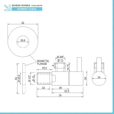 Rubinetto sottolavabo tondo cromato 1/2 x 3/8