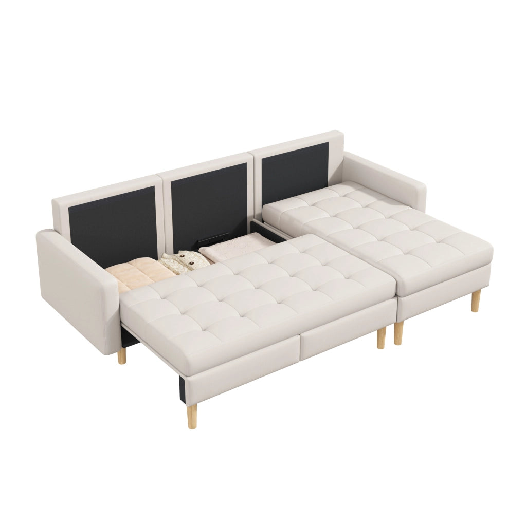 Divano angolare con chaise longue reversibile e contenitori; 212 × 130 × 86 cm; beige