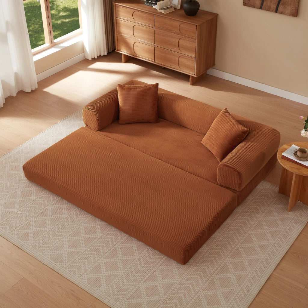 Divano letto modulare convertibile con schiuma fredda e velluto traspirante in terracotta