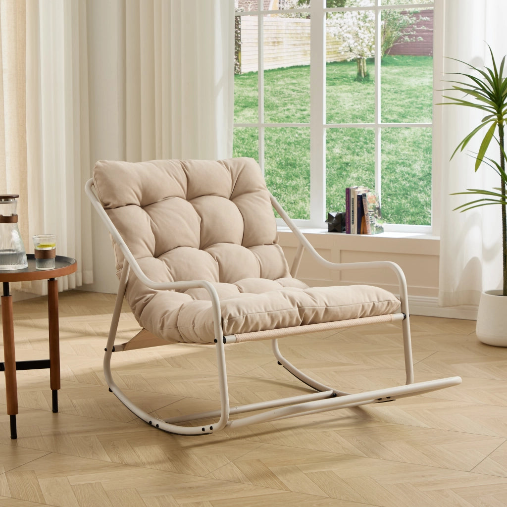 Poltrona Dondolo con Cuscino ¨C MINIMAL ¨C Beige, Tessuto