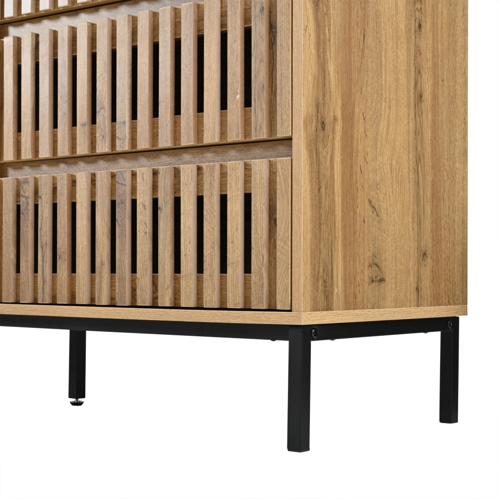 Madia con 6 cassetti e 5 piedi in MDF e pannello truciolare color naturale 120 × 40 × 81 cm