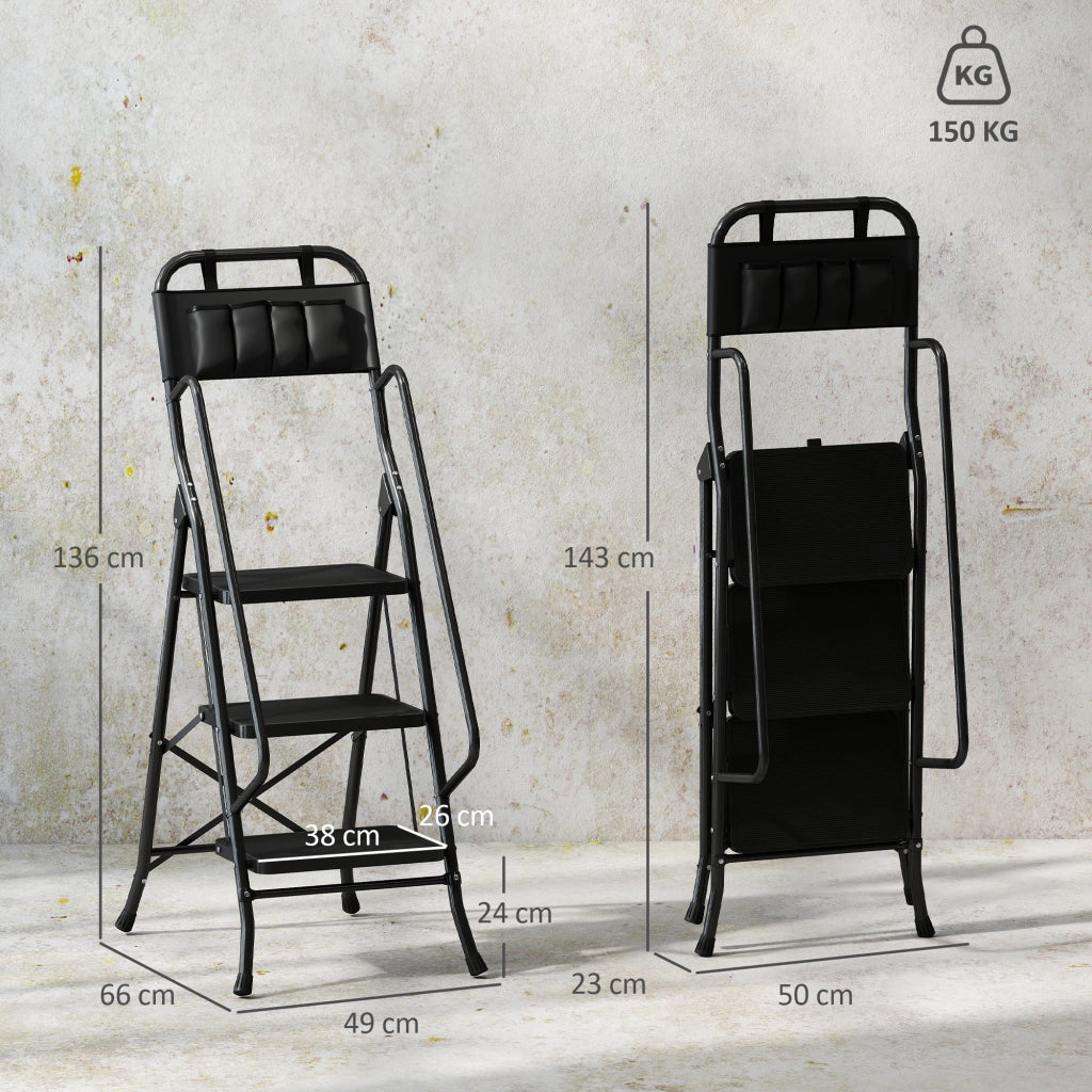 Scala Pieghevole a Libretto 3 Gradini con Borsa ¨C Minimal ¨C Nero