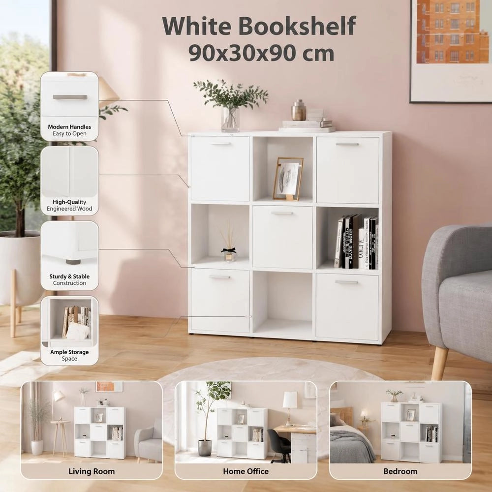 Bookshelf White 90x30x90 Cm Wood Composite