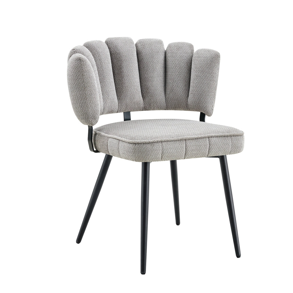 Set Tavolo Rotondo e Sedie da Pranzo ¨C Xylo ¨C Piano MDF, Gambe Metallo Nero, Tessuto Grigio