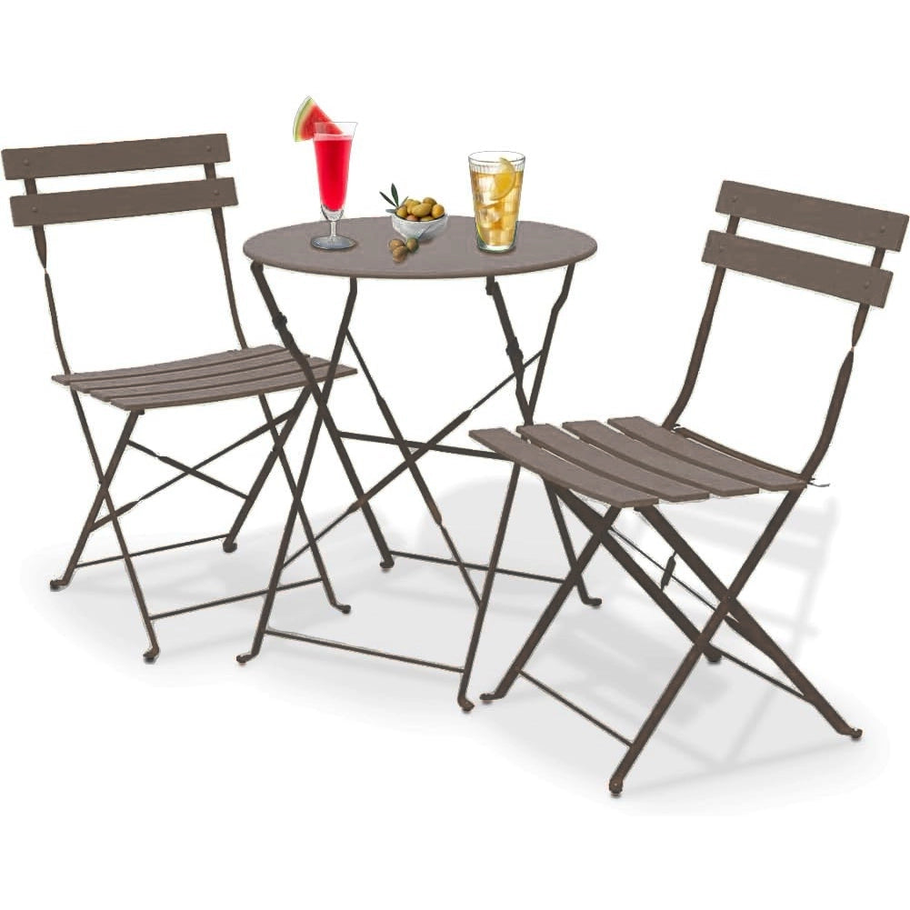 Set 3 Pezzi Giardino Tavolo 2 Sedie da Bistrot Pieghevole Modello Parigi Tortora