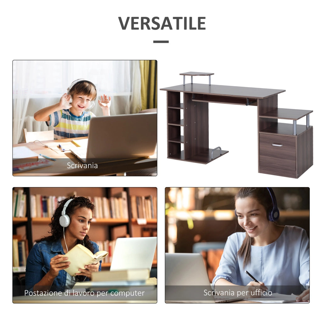 Scrivania per PC da Camera e Ufficio con Cassetto e Scaffale in Legno