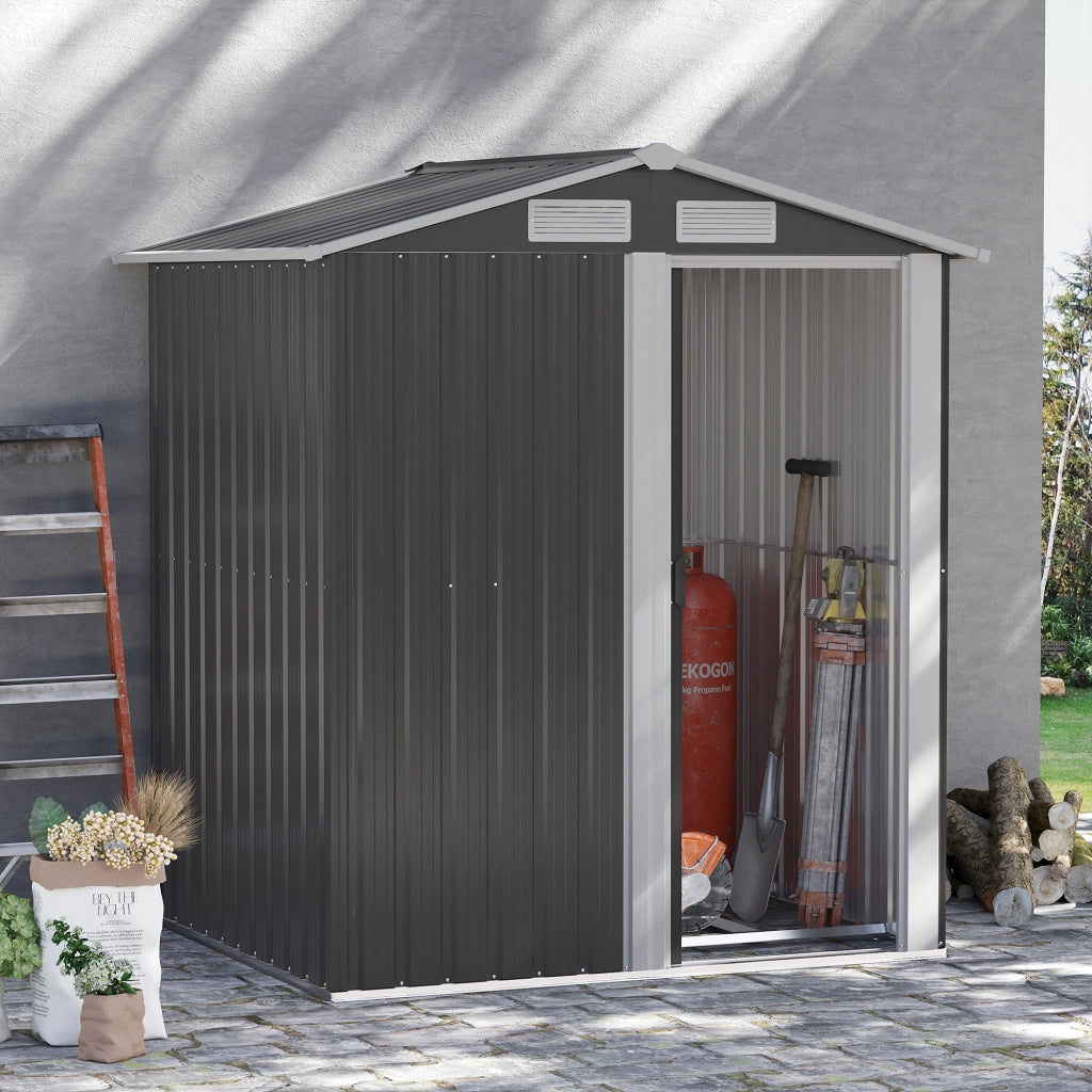 EasyComfort Casetta da Giardino Porta Attrezzi in Acciaio, Tetto inclinato e 4 Prese d'Aria, 152x132x188cm