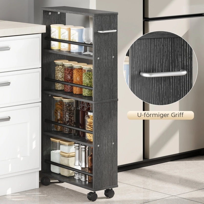 Carrello Portaoggetti Mobile con 4 Ripiani, 45x15x91 cm, Nero, Design Salvaspazio