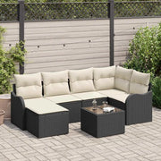 Set Divano da Giardino 7 pcs Nero e bianco Poly Rattan
