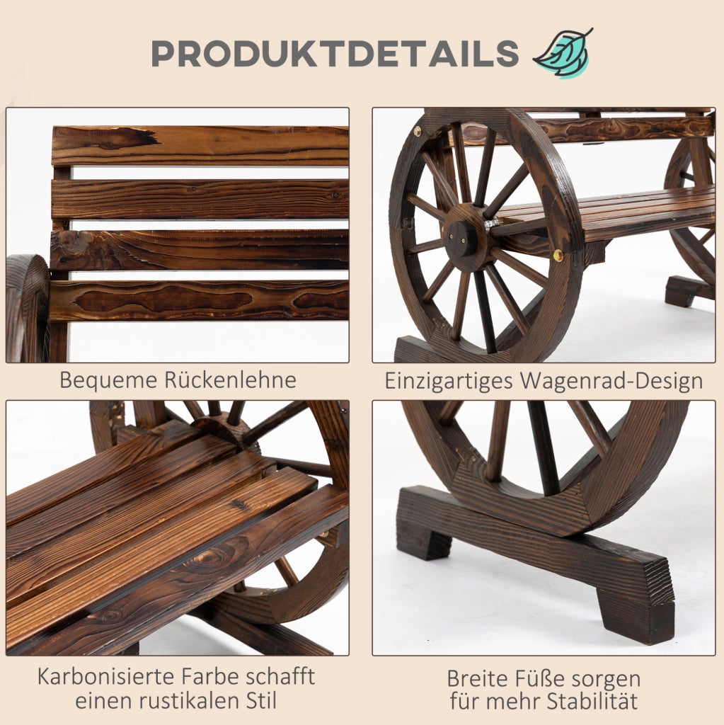 Panchina da Giardino 2 Posti in Legno di Abete Marrone con Braccioli a Ruota, Stile Rustico, 105,5x56x79 cm