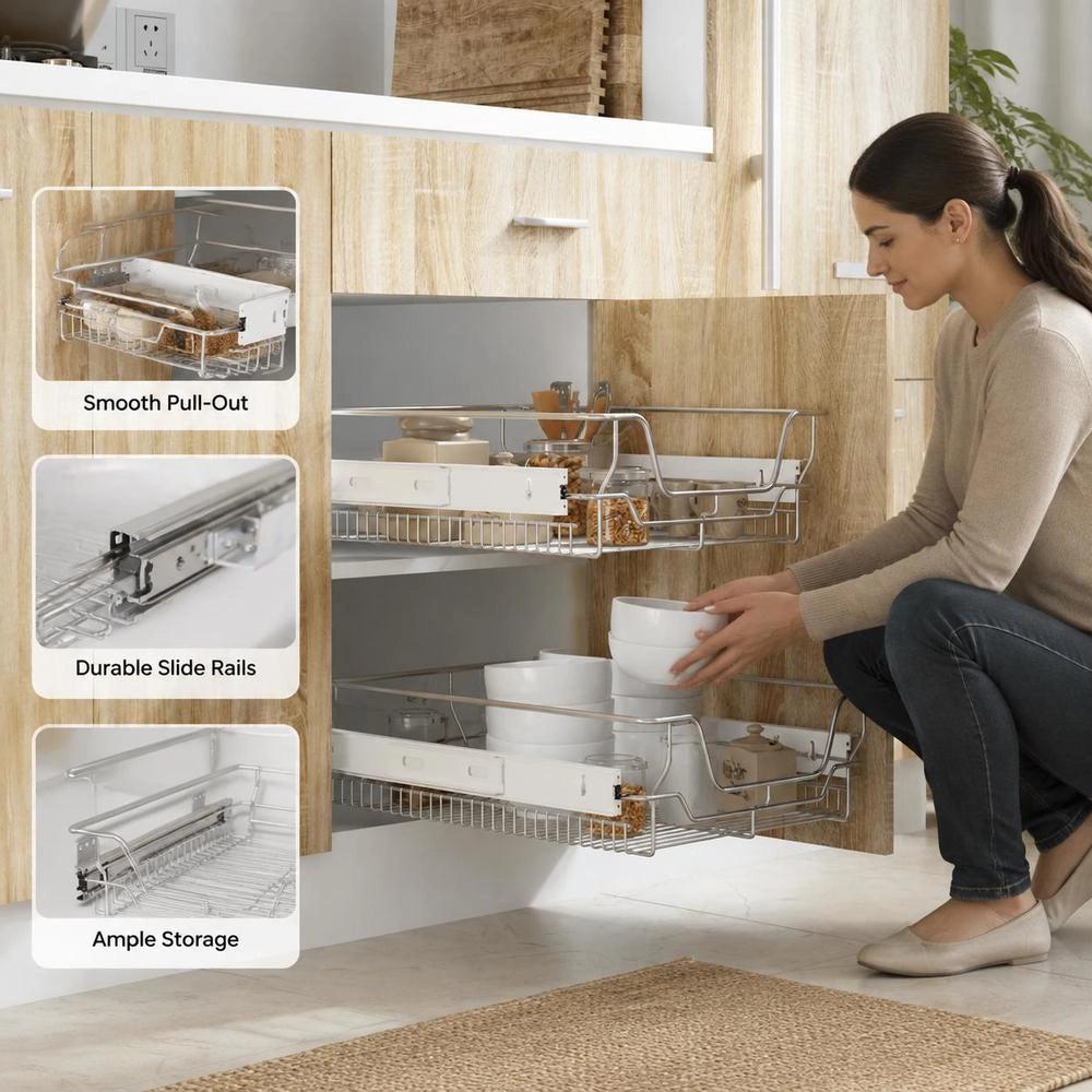 Built-in Drawer Basket Pull-out 2 Pcs. Silver 500 Mm