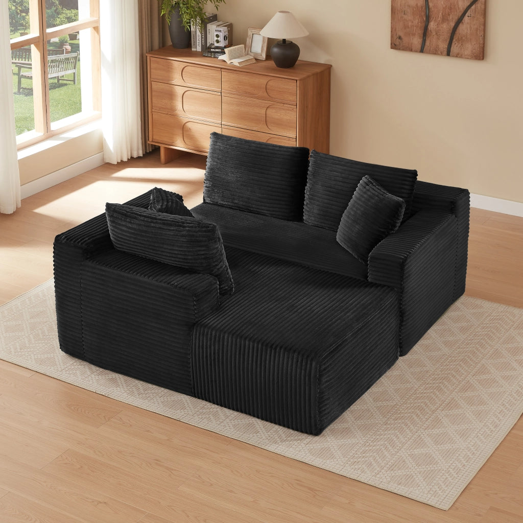 Divano modulare a L trasformabile con chaise longue, cuscini rimovibili e rivestimento lavabile in schiuma e molle, nero