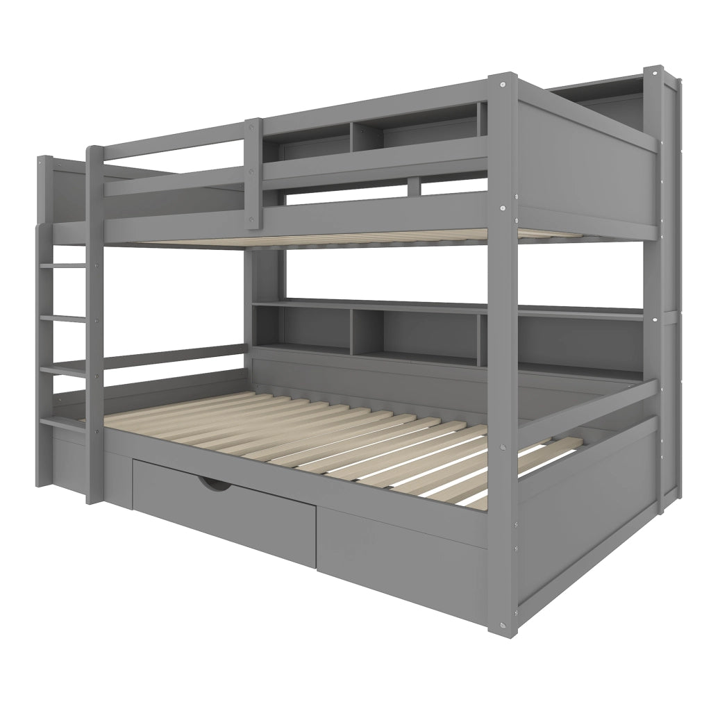 Letto a castello 90x200 cm (90x200 cm) per bambini con cassetti, vani contenitore, senza materasso - Grigio