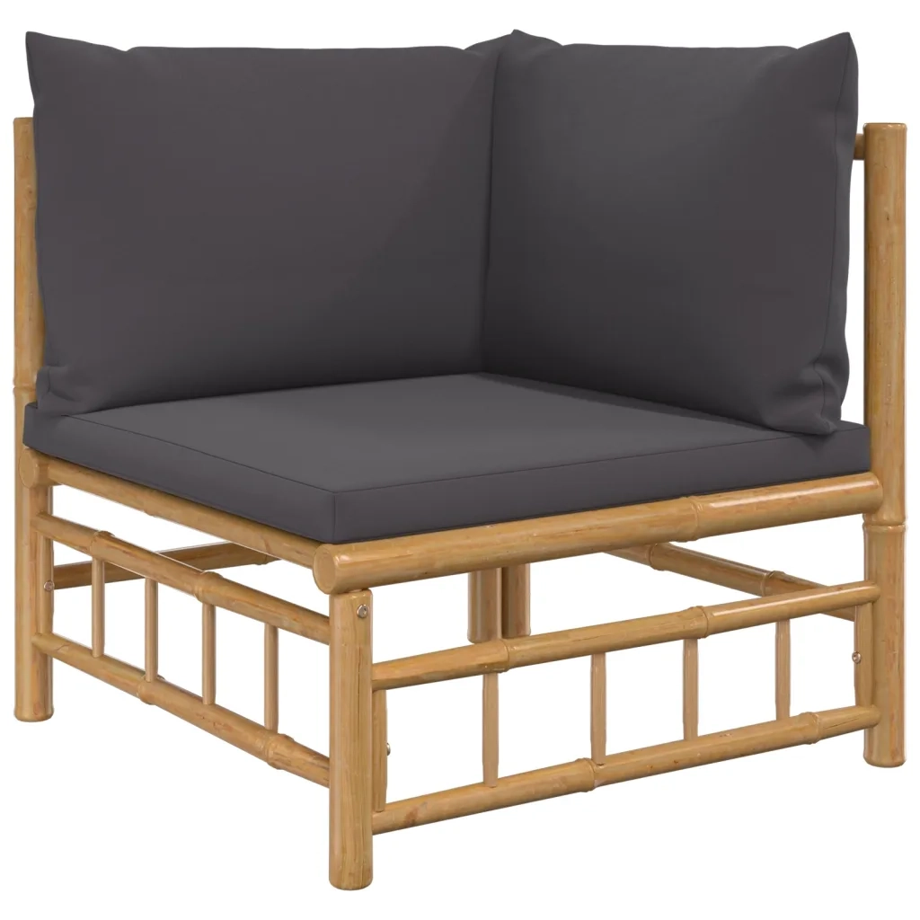 Set Salotto da Giardino 5pz con Cuscini Grigio Scuro Bambù 3155210