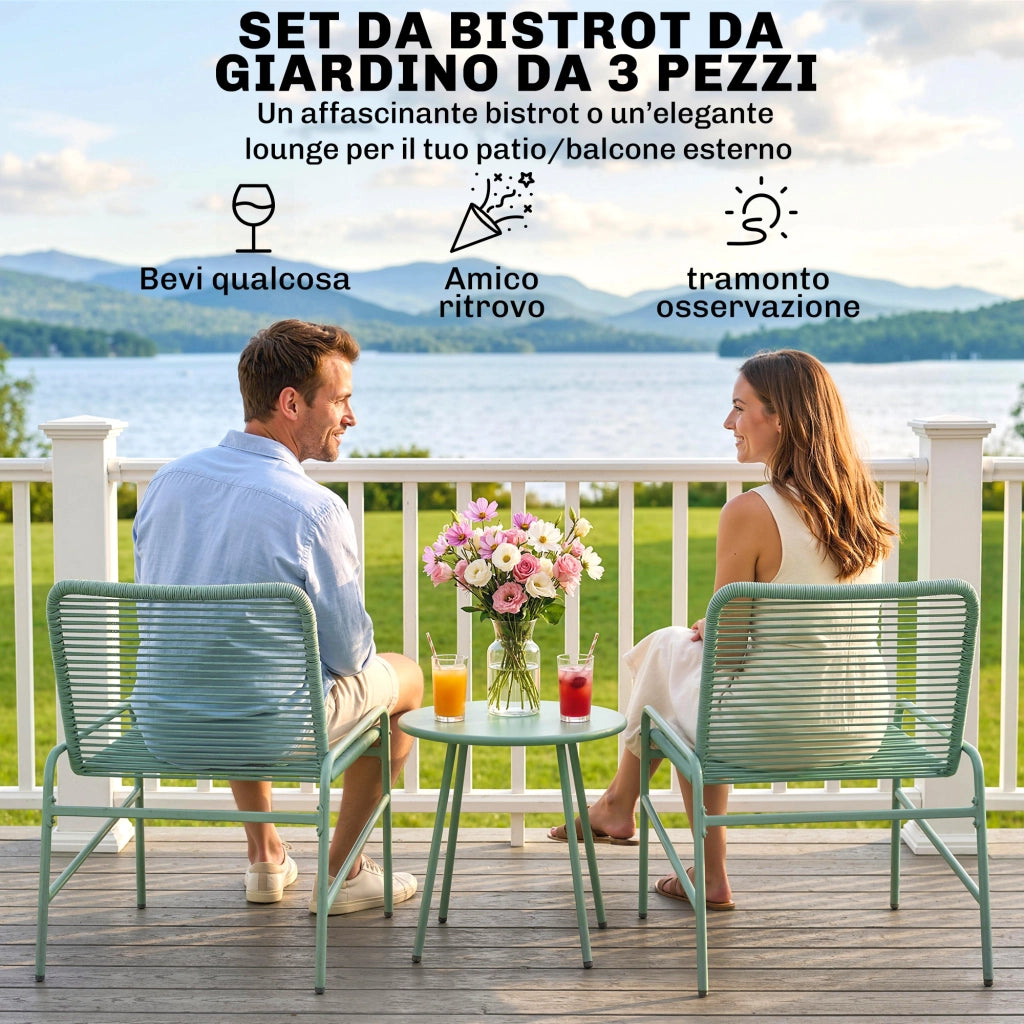 Set 3 Pezzi Sedie e Tavolo da Giardino in Rattan ¨C ZephMum ¨C Verde