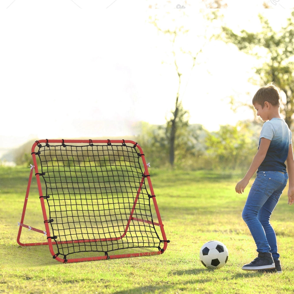 Rete da Rimbalzo per Calcio 96x80x96 cm con Angolo Regolabile, Struttura in Acciaio, Rosso-Nero