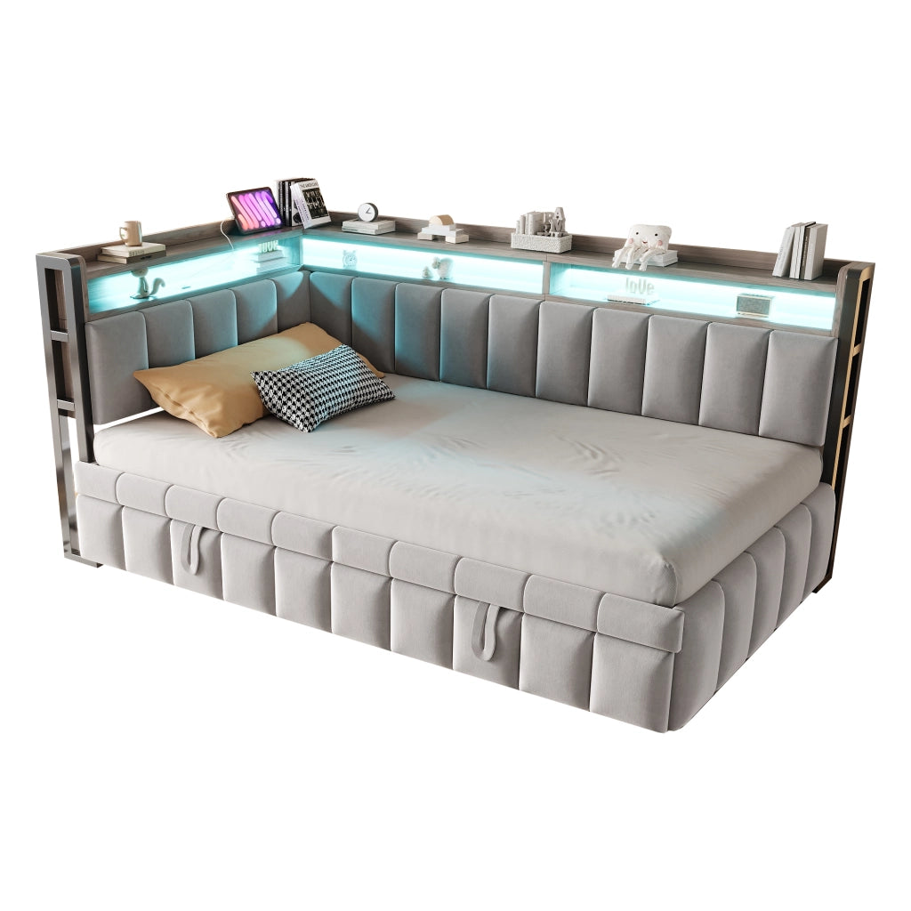 letto divano imbottito tessuto grigio 101.5 x 211.5 cm