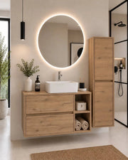 Mobile bagno con top in legno e lavabo da appoggio ORIGENBATH ZEUS senza specchio 80x45 cm Destra Estepa con colonna